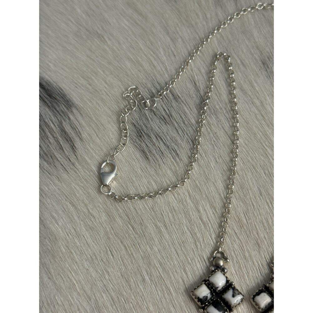 Sterling Silver Blue Kingman Turquoise White Buffalo Nugget Cluster Necklace 21” - Picture 11 of 16